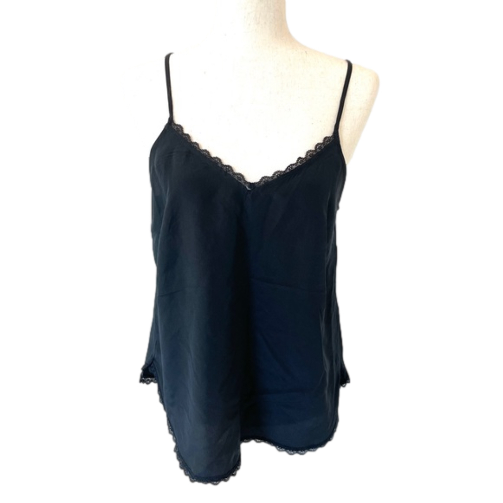 Anthropologie Black Chemise with Lace Trim
